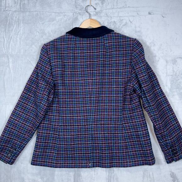 Talbots Blazer Women 16 Blue Mistletoe Plaid Shetland Wool True Classic Timeless - Picture 2 of 16